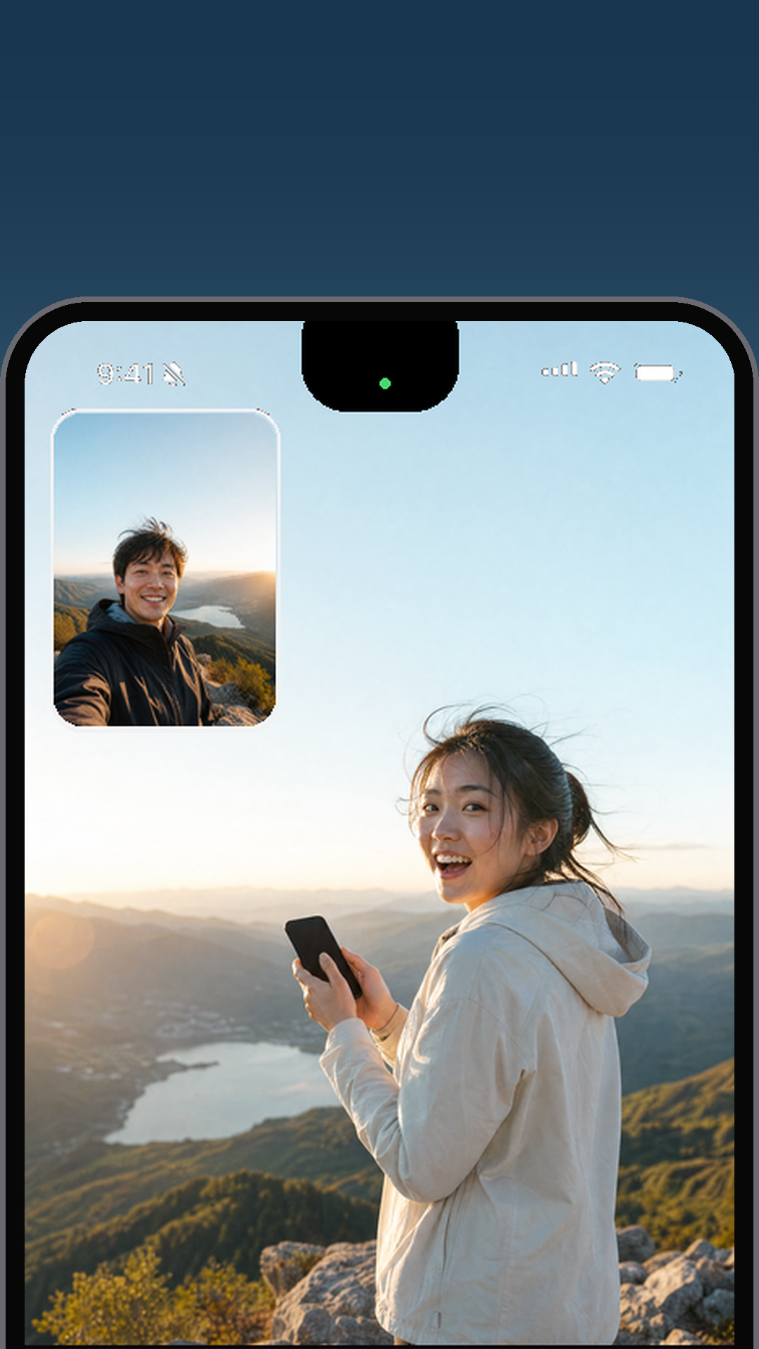 Traveler using Bothie to capture a mountain view and their reaction