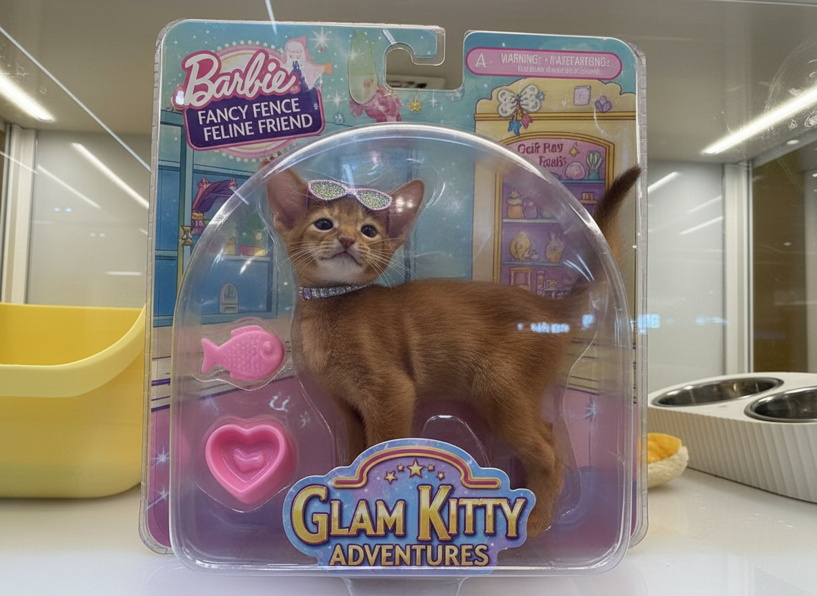 Generated Barbie-style action figure with kitten